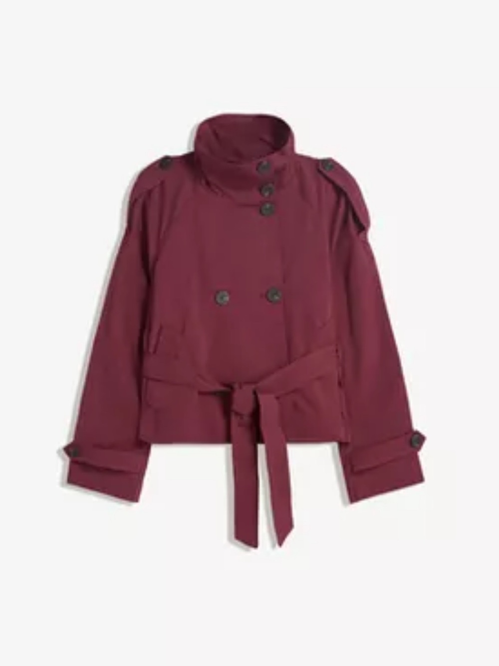 Bershka Cropped Double-Breasted Trench Coat — Burgundy Perfect for 🍁🍂